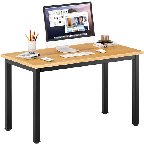 DlandHome 39 inches Small Computer Desk for Home Office, Teak and Black | Gaming Study Writing Desk Workstation, Modern Simple Computer Table, Sturdy Metal Frame, Adjustable Feet - color: Teak + Black, size: 39 inch