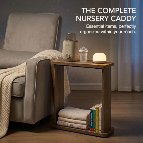 Narrow Side Table for Small Spaces, 7.9" Slim End Table with 2-Tier Open Storage Shelf, Modern Skinny Wood Sofa Table for Living Room, Bedroom, Nightstand, Couch (Oak) - color: Oak