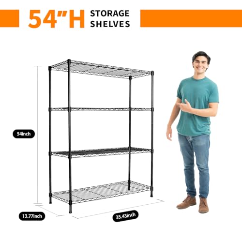 Heavy-Duty Black 4 Tiers Steel 36x14x54 Wire Shelving NSF Certified. Adjustable Storage Rack for Kitchen,Garage,and Laundry Utility Room (4Tiers-36x14x54) - size: Black-4Tiers-36x14x54"