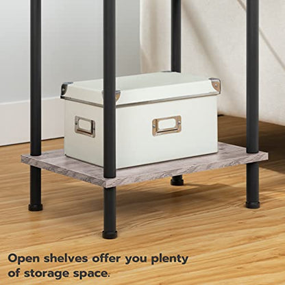 HOOBRO Side Table with Charging Station, Set of 2 End Tables with USB Port and Outlets, Nightstand with 2-Layer Storage Shelves for Small Spaces, Living Room, Bedroom, Greige and Black BG09UBZP201 - color: Greige + Black