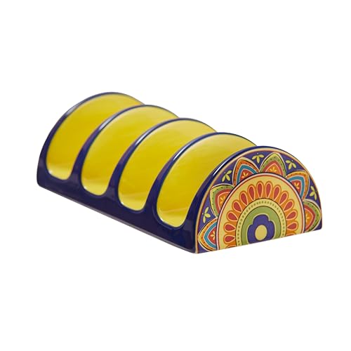 Bico Tunisian Ceramic Taco Holder, Taco Stand Rack Tray, Microwave and Dishwasher Safe - color: Tunisian