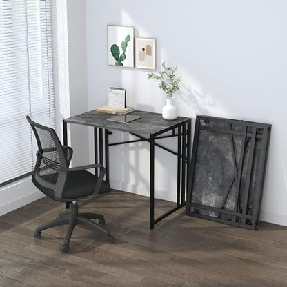 Lutown-Teen Small Folding Computer Desk 32 inch, Writing Gaming Computer Desk for Small Spaces, No Assembly Required Office Desk, Grey - color: Grey, size: 32 Inch