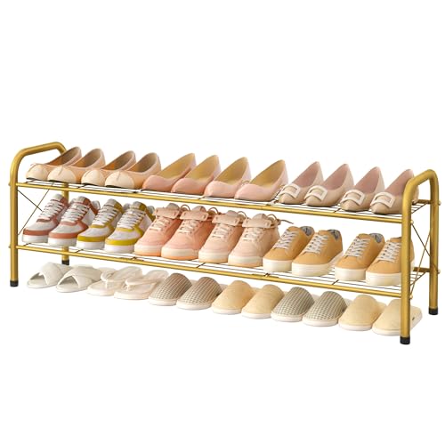 Hoctieon 2 Tier Shoe Rack for Closet, Durable Mesh Style Shoe Rack, Entryway Shoe Shelf, Shoe Storage Organizer for Hallway, Bedroom, Living Room, Wardrobe, Gold - color: Gold, size: 2 Tier