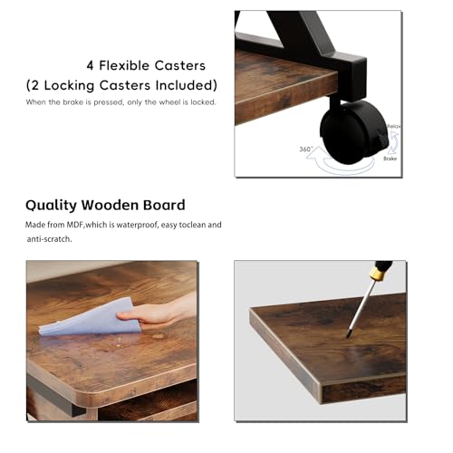 Zenira 24-Inch Small Computer Desk, 30-Inch Tall with Drawers, Corner Desk with Wheels for Gaming, Bedroom, Home, Office - Brown