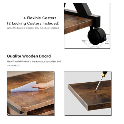 Zenira 24-Inch Small Computer Desk, 30-Inch Tall with Drawers, Corner Desk with Wheels for Gaming, Bedroom, Home, Office - Brown