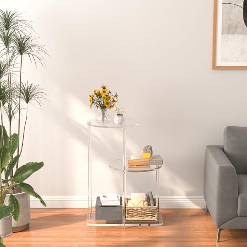 Clear Acrylic 3-Tier Round Side Table, Modern Step End Table Nightstand or Plant Stand for Living Room, Bedroom, or Entryway, 16.7" L x 11.8" W x 22.8" H (Round)