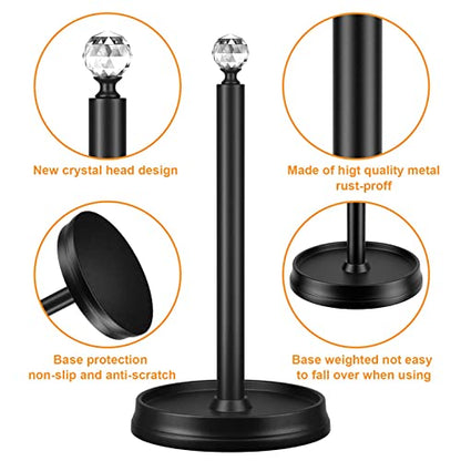KASUNTO Paper Towel Holder, Steel Paper Towel Holder Countertop with Crystal Head for Kitchen Countertops, Bars & Dining Tables (Matte Black,2 Pack) - color: Matte Black 2 Pcs