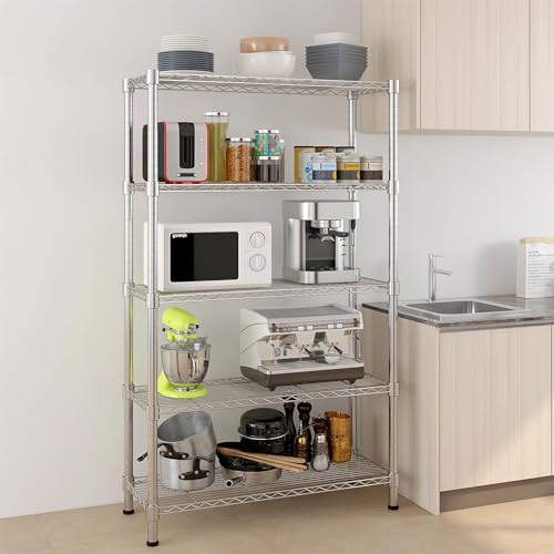5-Tier Shelf, Adjustable Wire Metal Rack Shelving, Heavy Duty Standing Storage Shelves, Garage, Kitchen, Office, Bathroom, Shelfs Easy Assembly, 35" W x 14" D x 71" H, Chrome - color: Chrome, size: 5-tier 35.43"W x 13.78"D x 70.87"H