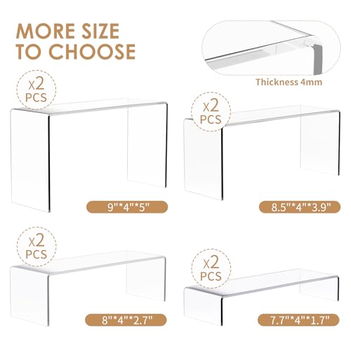 Anglelife 8 Pieces 2 Set (7”L~8”L~9”L) Large Display Risers, 4" Wide Clear Rectangular Stand Shelf for Showcase Collectibles, Acrylic Cake Shelves for Retail Desktop Jewelry Funko Pop Figures