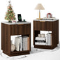 Fluted Nightstand, Night Stand Set 2, Walnut Nightstands Set of 2 with Charging Station and Faux Marble Top, Modern End Table with Drawer & Open Shelf, Bedside Table for Bedroom Living Room - color: Walnut + Faux Marble Top, size: 1 Drawer（18"W）