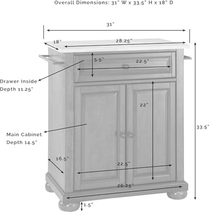 Crosley Furniture Alexandria Granite Top Small Portable Rolling Kitchen Island Storage Cart, Microwave Stand, Black - color: Black, style: Solid Grey Granite Top