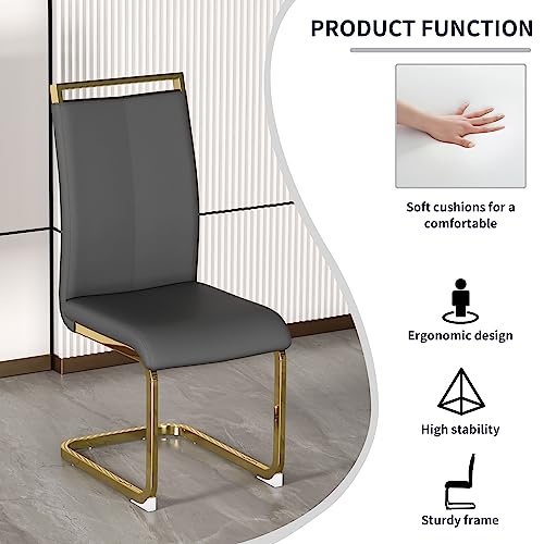 Baysitone Modern Dining Chairs Set of 2, Side & Kitchen Chairs with Gold Frame, Faux Leather Padded Seat High Back, for Dining, Kitchen & Living Room - Dark Grey - color: Grey With Gold Leg, size: Set of 2