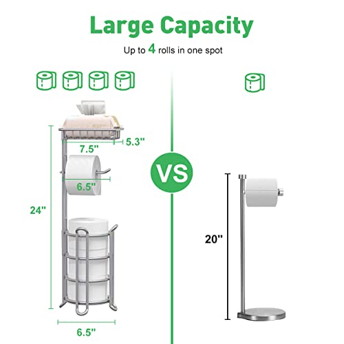 Toilet Paper Holder Stand Bathroom Tissue Dispenser Holders Rack Free Standing with Extra Shelf Storage Mega Rolls/Phone/Wipe - Silver - color: B-silver