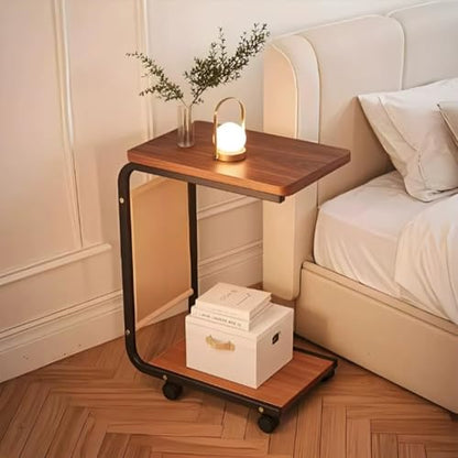 Side Table - C-Shaped End Table, Small Side Table for Couch, Sofa Bed Bathroom Study TV Tray C Shaped End Table Food Snack Trays for Eating (with Wheels) - style: With Wheels