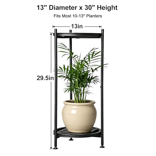 Plant Stand Indoor Outdoor,2 Tier 30" Tall Metal Plant Stands,Heavy Duty Plant Holder for Large Pots,Outside Plant Shelves for Patio,Black Flower Display Shelf for Living Room,Bedroom,1-Pack