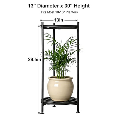 Plant Stand Indoor Outdoor,2 Tier 30" Tall Metal Plant Stands,Heavy Duty Plant Holder for Large Pots,Outside Plant Shelves for Patio,Black Flower Display Shelf for Living Room,Bedroom,1-Pack