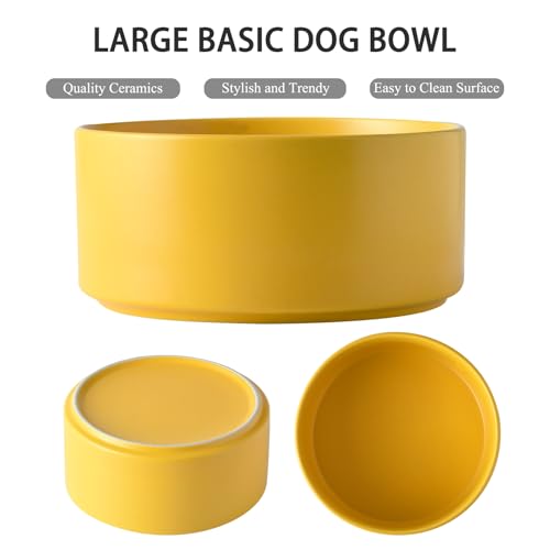 8'' Ceramic Raised Dog Bowl - 70Oz Dog Food & Water Bowl with Elevated Non-Slip Bamboo Stand, Dishwasher & Microwave Safe, Anti Vomiting Heavy Duty Pet Bowl for Medium and Large Dogs, Yellow - color: 1 x Bowl + Stand - Yellow, size: 8 inch