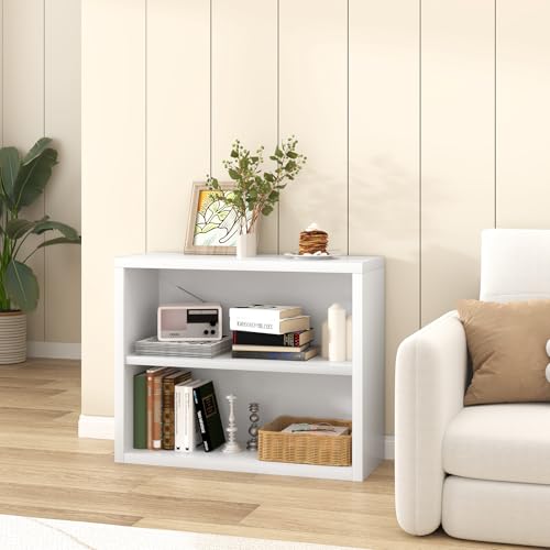 furtble 2-Tier Bookshelf, 24.5''H Wood Bookcase with Closed Back, Sturdy Modern Display Storage Shelf for Living Room, Home Office, or Study, White - size: 2-Tier-30.7W