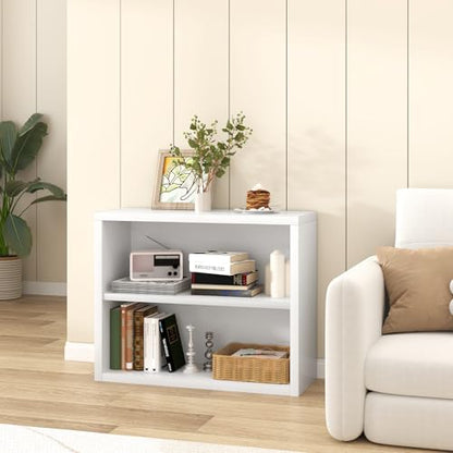 furtble 2-Tier Bookshelf, 24.5''H Wood Bookcase with Closed Back, Sturdy Modern Display Storage Shelf for Living Room, Home Office, or Study, White - size: 2-Tier-30.7W