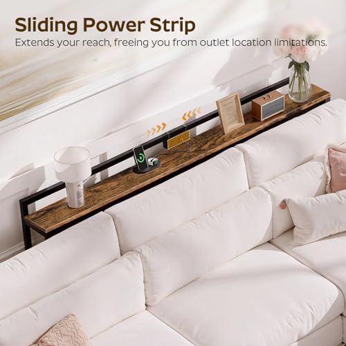 70.9'' Narrow Console Table with Adjustable Height (27.6''-35.4''), Behind Couch Table Skinny with Outlet, Long Entryway Table, Couch Table Behind Sofa for Living Room, Rustic Brown CT21UBR - color: Rustic Brown + Black, size: 70.9"L x 6.7"W x 27.6"H - 35