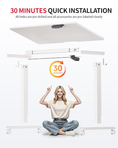 Okin Standing Desk Electric Adjustable Computer Whole Piece Stand up Desk with Wheels Office Gaming Home Office Memory Desks 48x24 inches White - color: White+casters, size: 48 Inch
