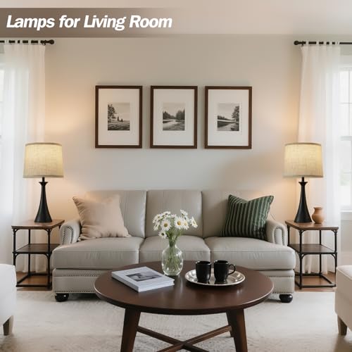 Touch Lamp for Living Room Bedroom, 21" Table Lamps Set of 2 with USB C+A Ports, Touch Bedside Lamps for Nightstand with 3 Way Dimmable, 2 LED Bulbs Included, Black - color: Black 2pcs