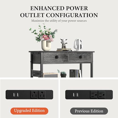 32" Narrow Console/Entryway Table with Storage & 2 Drawers & Outlets, for Sofa & Living Room, Hallway/Foyer/Couch/TV/ Aquarium Stand Table for Entryway with USB Ports, LED Light Strip,Perfect for Home - size: 32"