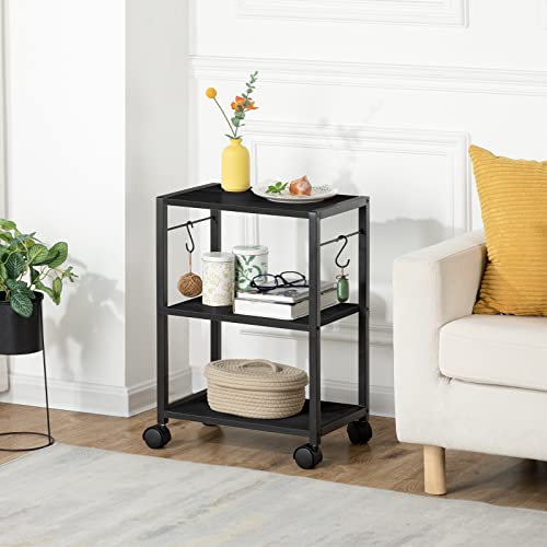 MAHANCRIS Printer Stand, 3-Tier Under Desk Rolling Cart with Storage Shelf, Heavy Duty Printer Table with Wheels for Home Office, Printer Shelf with 2 Hooks, for Small Spaces, Black PTHB4001V - color: Black