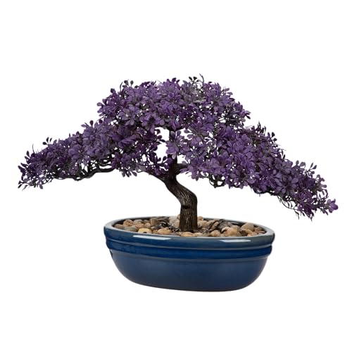 Artificial Bonsai Tree Juniper Faux Plants Indoor Fake Plants Decor with Blue Ceramic Pots for Home Table Office Desk Bathroom Shelf Bedroom Living Room Farmhouse Decorations - style: 9" Purple Ficus