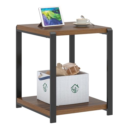 FOLUBAN Modern End Table, Square Side Table with Storage Shelf for Living Room, Rustic Wood Night Stand for Bedroom, Walnut - color: Walnut