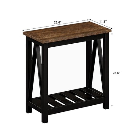 ChooChoo Farmhouse End Table Set of 2, Narrow Side Table with Shelf | Slim Bedside Table ,Small Spaces, Rustic Nightstand, Living Room, Bedroom,Black - color: Black, size: 2 Pack