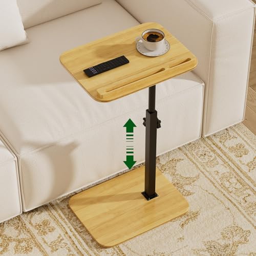 Adjustable Bamboo C-Shaped Side Table with 360° Swivel Top | Adjustable Bamboo Side Table Swivels 360° for Working, Eating or Reading Beside a Couch, Bed or Chair in Small Spaces. - color: Natural