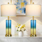 Ruzectt 26" Blue and Gold Glass Lamps Set of 2, 3-Way Dimmable Touch Coastal Bedroom Table Lamp with USB C+A Ports & AC Outlet, Elegant Brass Living Room Lamp, Nautical Bedside Lamps for Night Stands - color: Blue and Gold