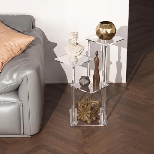NiHome 4-Tier Clear Acrylic Side Table for Modern Homes, 27" High Easy Assembly Display Stand for LEGO Collection Sets,Figurine Display Shelf Riser for Plant Indoor,Collectibles & Room Decor