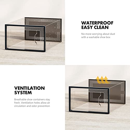 SEE SPRING X-Large Black Modern Plastic Shoe Box, 12 Pack, Clear Front Door, Stackable, Foldable, Ventilated, Fits US Size 11, 13.2''L9.1''W7.3''H Inch, 655.65 Cubic Inches, Already Assembled - color: Black, size: X-Large Fit Size 11