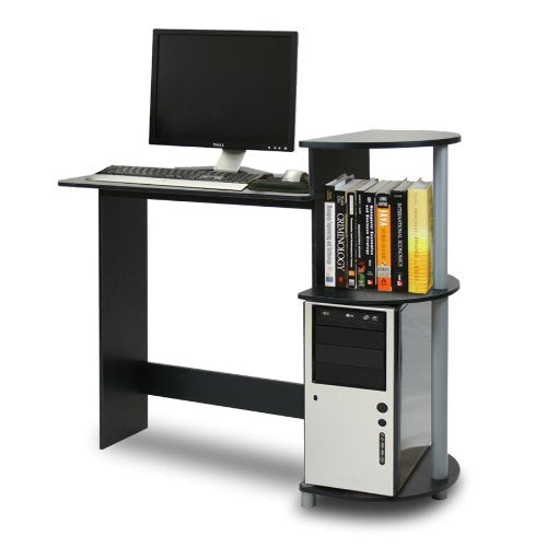 Furinno COMPACT Desk, 28.5" Wide Gaming Desk with Shelves, Computer Desk with Book Shelf, Office Desk for Home Office, Study Room, Dorm, Bedroom, Black - color: Black/Grey, size: Round Side Shelf