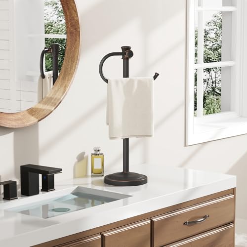 Stand Hand Towel Holder, Countertop Towel Bar, Oil Rubbed Bronze | 17 Inch Bathroom Towel Hanger, Freestanding Vanity Counter Top Towel Holder, Towel Ring Hardware Accessories, Stainless Steel - color: Bronze