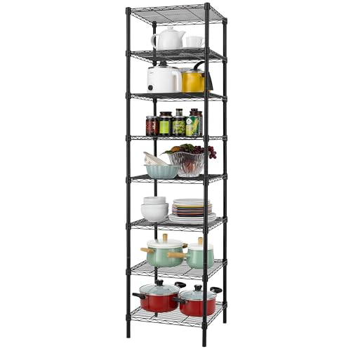 Finnhomy Heavy Duty 8 Tier Wire Shelving, 18x18x78.8 inches 8 Shelves Storage Rack with Thicken Steel Tube, Pantry Shelves for Storage, Adjustable Metal Shelving Unit, NSF Certified, Black - size: 78.8"H-Black