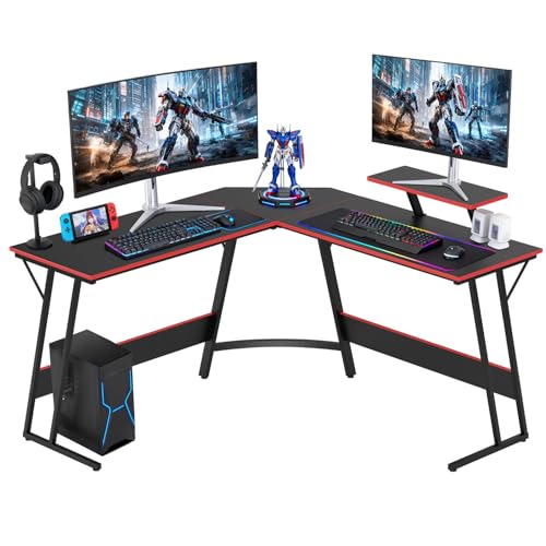 FDW L Shaped 51 Inch Gaming Desk,Corner Computer Desk,PC Gaming Desk,Writing Workstation with Large Monitor Stand for Home Office,Dark Black - color: Dark Black