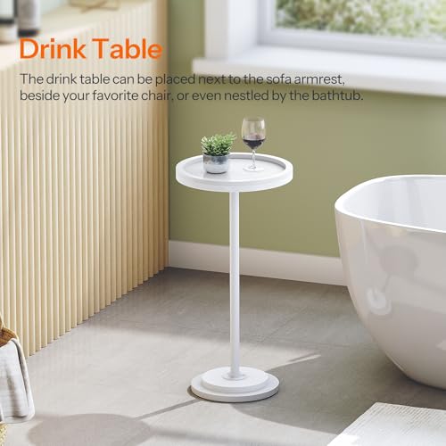 HOOBRO Small Round Side Table, Drink Table, Coffee Martini Table with Pedestal Accent for Small Spaces in Living Room, Bedroom, Sofa Couch, White WW168BZ01 - color: White