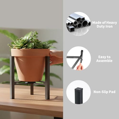 Adjustable Desktop Plant Stand, Metal Plant Shelf Fits 5.1-7.45" Pots for Succulents, Bonsai & Office (Without Pots) - color: Black