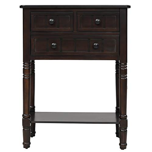 Knocbel Slim Antique Entry Console Table with Drawers & Bottom Open Shelf, Solid Wood Sofa Couch Table for Entryway Hallway Living Room (Espresso) - color: Espresso