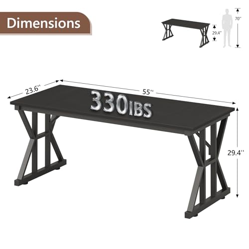 TVU Computer Desk, 55 inch Large Office Desk, Study Writing Table with Thicken Frame, Gaming Desk, Modern Simple Desk for Home Office, Black - color: Black, size: 55inch