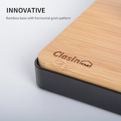 Clasin Home Toilet Paper Holder Stand, Free Standing Toilet Paper Holder with Storage and Top Shelf, Black Toilet Paper Stand Weighted Base with Bamboo Design for Bathroom - color: Black With Bamboo Base