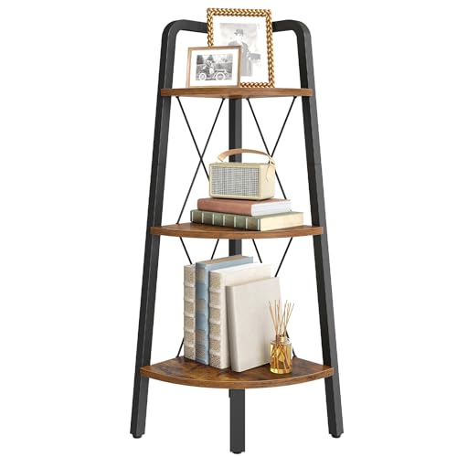 HOOBRO Corner Shelf, 3-Tier Corner Shelf Stand, 40” Tall Ladder Bookshelf, Industrial Corner Display Shelf Plant Stand for Living Room, Kitchen, Home Office, Rustic Brown BF143CJ01 - color: Rustic Brown + Black, size: 11.8"L x 11.8"W x 40"H