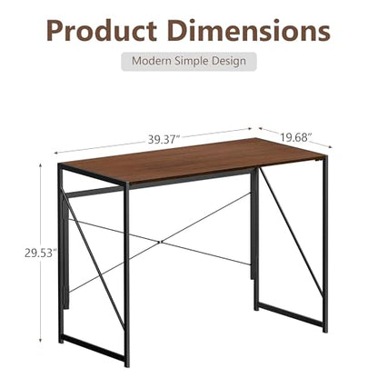 ZENY Folding Computer Desk 39'' Sturdy Writing Desk Gaming Desk Home Office PC Laptop Foldable Table Modern Simple Small Study Desk Steel Frame