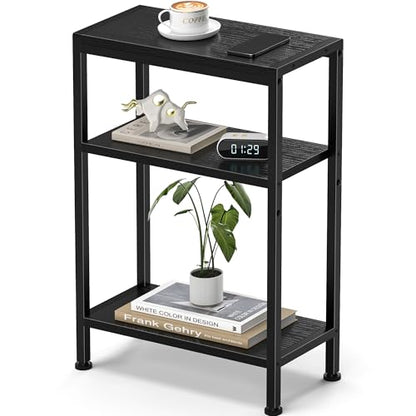 Narrow Side Table for Small Space, 3 Tier Slim End Table, Thin Nightstand, Skinny Snack Couch Table, Sofa Bedside Table in Living Room, Bedroom, Study, Kitchen and Balcony (Black) - color: Black, size: 3-Tier (7.9''D*17''W*26.6''H)