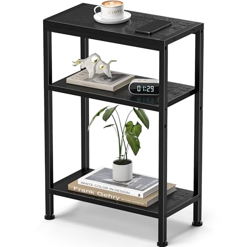 Narrow Side Table for Small Space, 3 Tier Slim End Table, Thin Nightstand, Skinny Snack Couch Table, Sofa Bedside Table in Living Room, Bedroom, Study, Kitchen and Balcony (Black) - color: Black, size: 3-Tier (7.9''D*17''W*26.6''H)