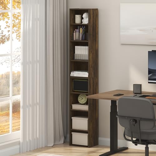 Furinno PASIR Book Shelf, 8-Tier Bookshelf, Bookcase with Open Shelf, 9.3 x 11.8 x 70.9, for Living Room, Bedroom, Home Office, Amber Pine - color: Amber Pine, size: 8-Tier, 12-Inch