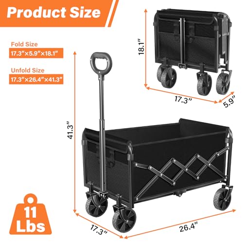 Wagons Carts Foldable, Collapsible Wagon with Wheels — Durable Folding Utility Pull Wagon Cart for Groceries, Picnic & Pets, Park Trips & Small Hauls, 280 lbs Heavy Duty Capacity,Graphite Black - color: Lavender